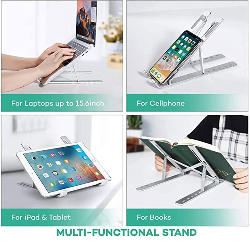 PUFFIN PUFFIN PFLP448 Laptop Stand Supports laptops Aluminium Alloy Body with 7 Adjustable Levels Anti Slip Silicon Rubber Pads Foldable Compatible with MacBook HP Dell Lenovo All Other Notebook - Image 4
