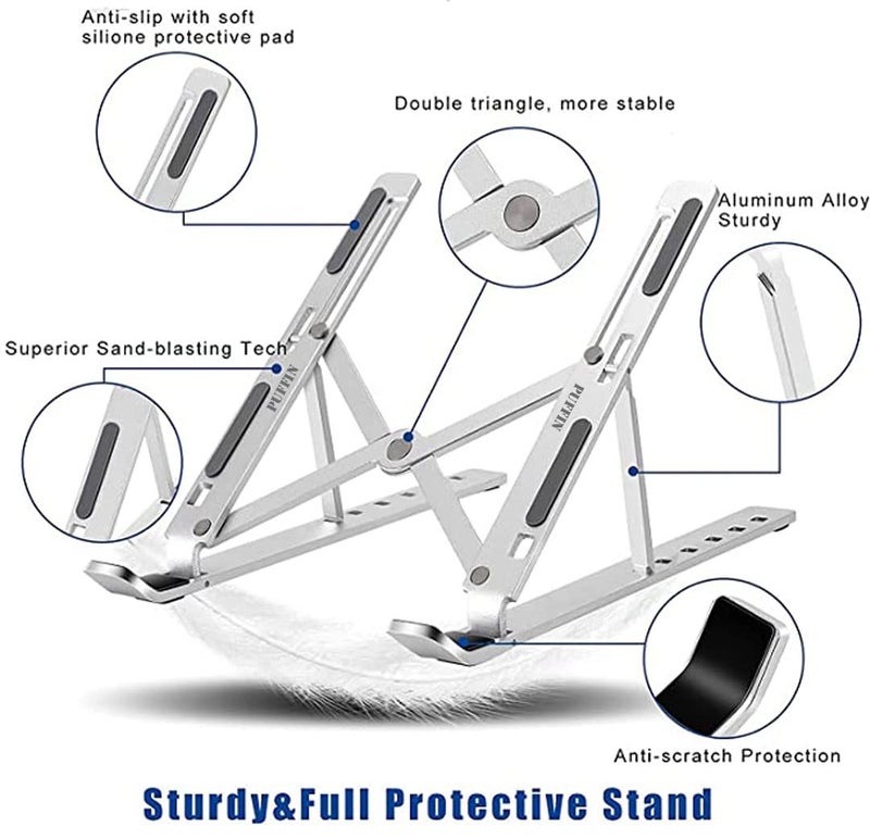 PUFFIN PUFFIN PFLP448 Laptop Stand Supports laptops Aluminium Alloy Body with 7 Adjustable Levels Anti Slip Silicon Rubber Pads Foldable Compatible with MacBook HP Dell Lenovo All Other Notebook - Image 2
