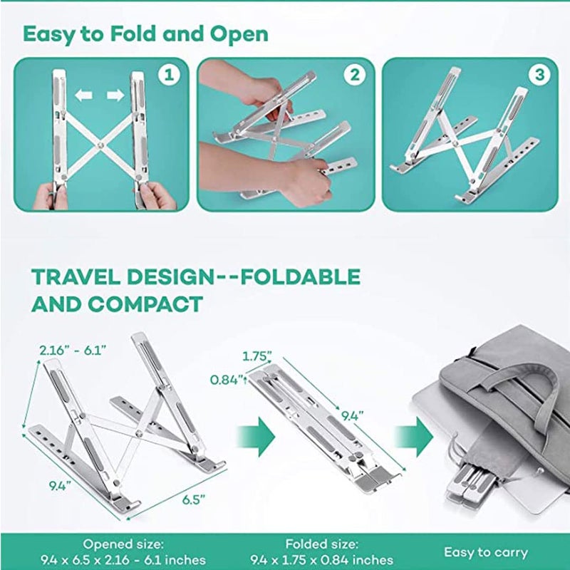 PUFFIN PUFFIN PFLP448 Laptop Stand Supports laptops Aluminium Alloy Body with 7 Adjustable Levels Anti Slip Silicon Rubber Pads Foldable Compatible with MacBook HP Dell Lenovo All Other Notebook - Image 5