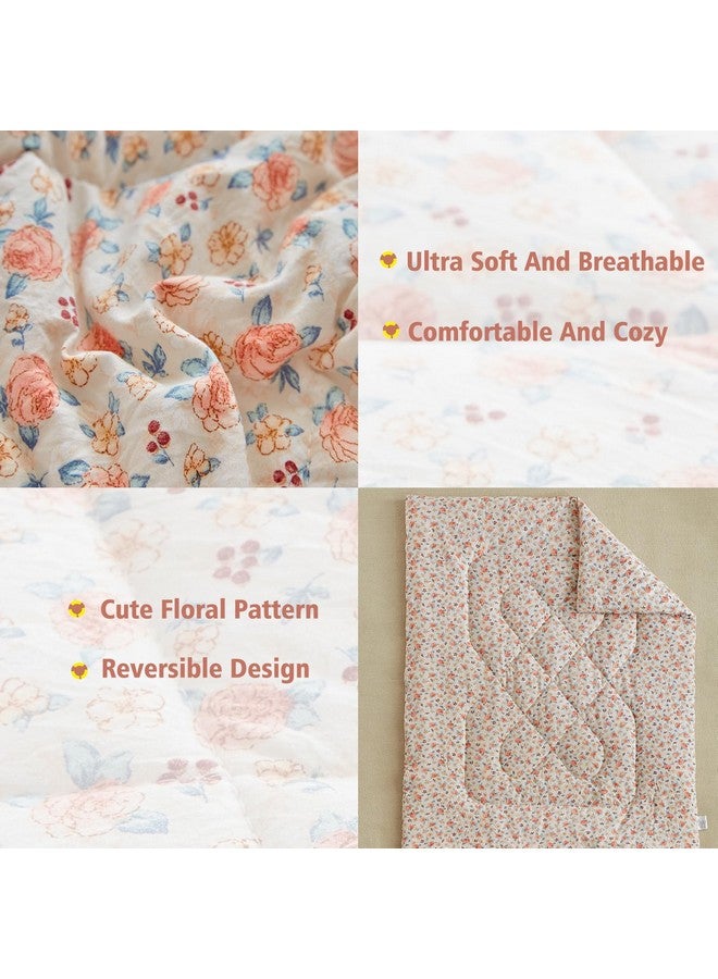 DuShow Toddler Bedding Set for Girls,4 Pieces Floral Toddler Girl Comforter Set,Super Soft Reversible Toddler Sheet Set,Lightweight Crib Bed Set -Pink - Image 3