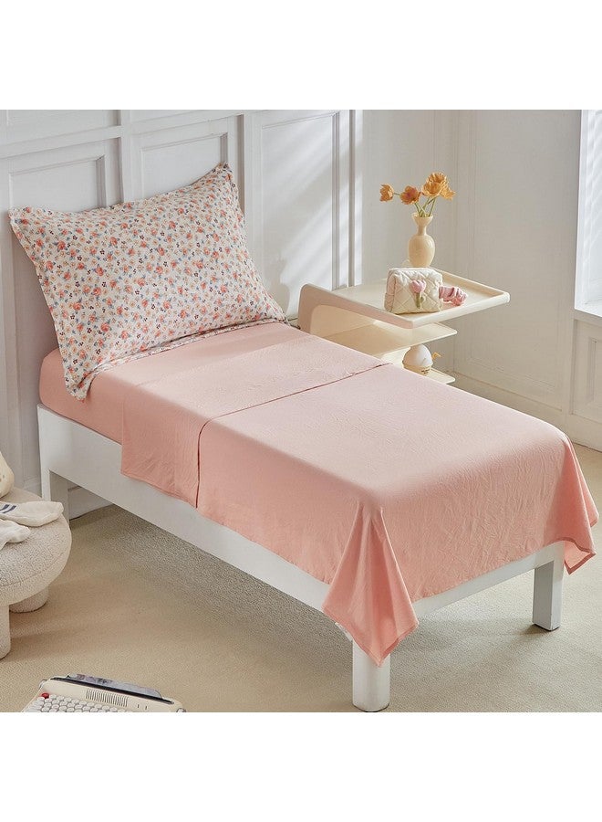 DuShow Toddler Bedding Set for Girls,4 Pieces Floral Toddler Girl Comforter Set,Super Soft Reversible Toddler Sheet Set,Lightweight Crib Bed Set -Pink - Image 5
