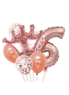 Party 8-piece set for 6th birthday party anniversary decoration party supplies including rose gold number 6 balloons, rose gold crown foil balloon set, 12-inch sequin balloons, 12-inch rose gold balloons 