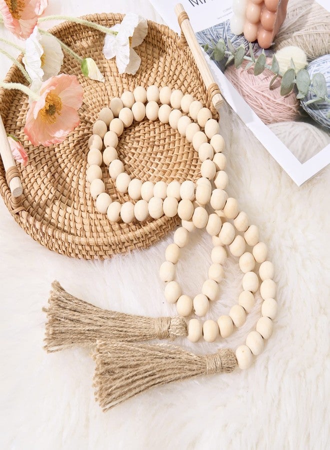 OMISHE 59in Wood Bead Garland with Tassels, Decorative Beads Decor, Farmhouse Wooden Beads Garland for Wall Hanging Home Festival Decor, Natural Beige - Image 2