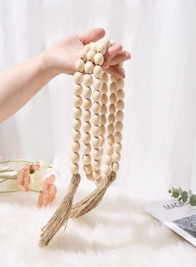 OMISHE 59in Wood Bead Garland with Tassels, Decorative Beads Decor, Farmhouse Wooden Beads Garland for Wall Hanging Home Festival Decor, Natural Beige - Image 3