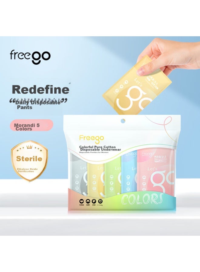 Free Go Freego 5-pack Pure Cotton Colored Disposable Underwear For Women, Sterilized, No-wash, Daily-use, Colorful, For Pregnant Women, Postpartum Women, And Women During Menstruation, Size M - Image 1