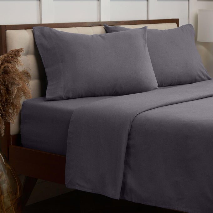 COTTON FLANNEL SHEET SET DOUBLE BRUSHED FOR ADDED SOFTNESS COMFORT DEEP POCKET FITTED SHEET UP TO 16 4 PIECE SET KING GRAY