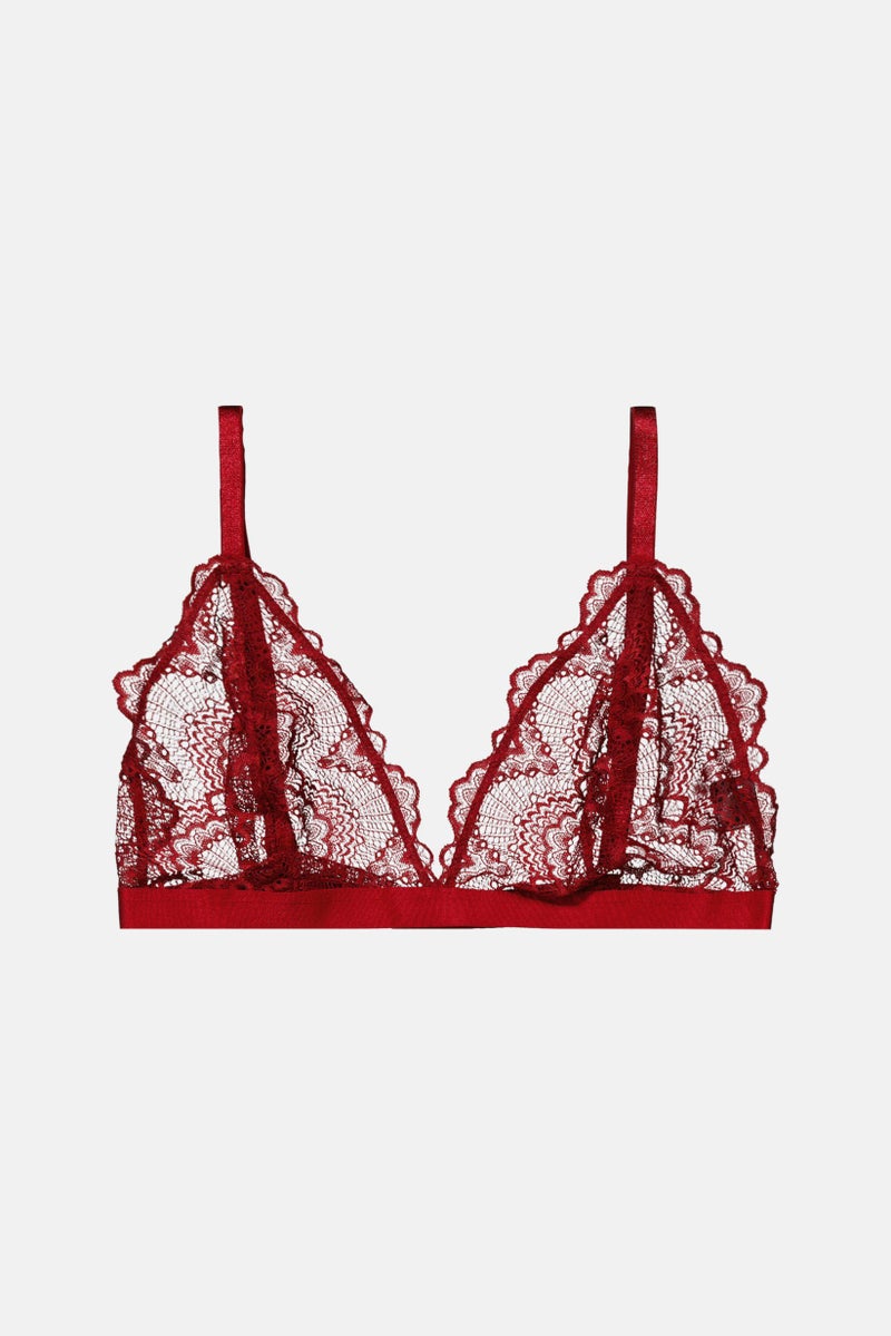 Asos Design Women Non-Padded Lace Triangle Bra, Maroon  - Image 1