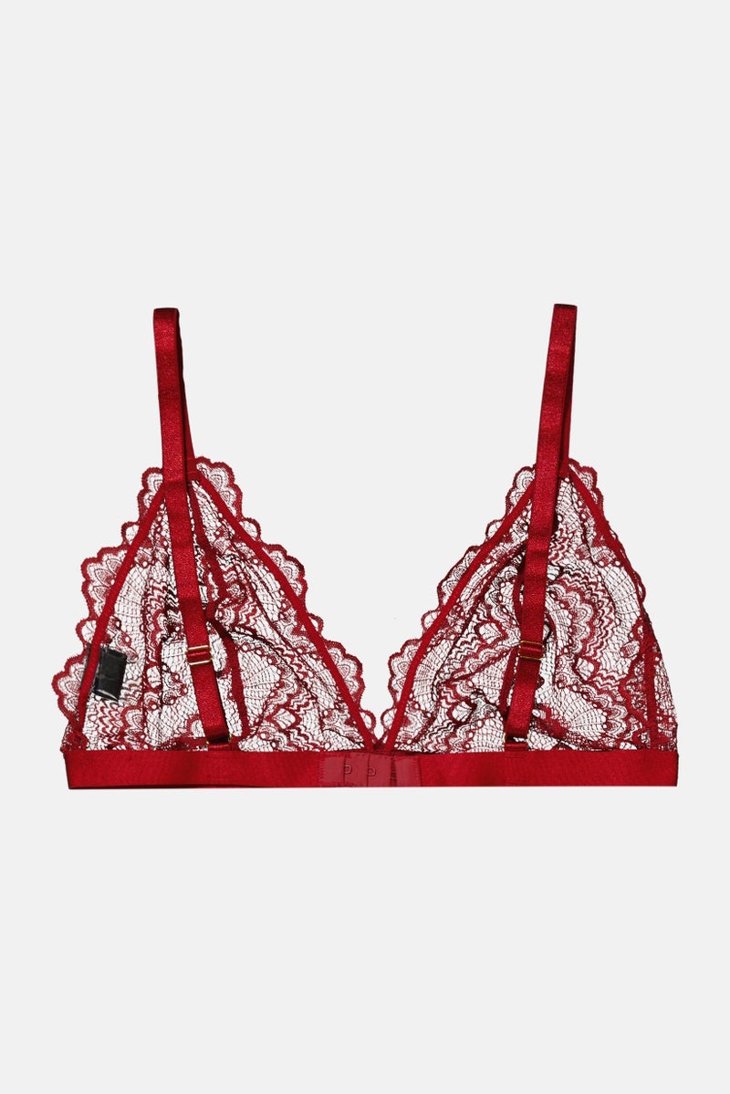Asos Design Women Non-Padded Lace Triangle Bra, Maroon  - Image 2