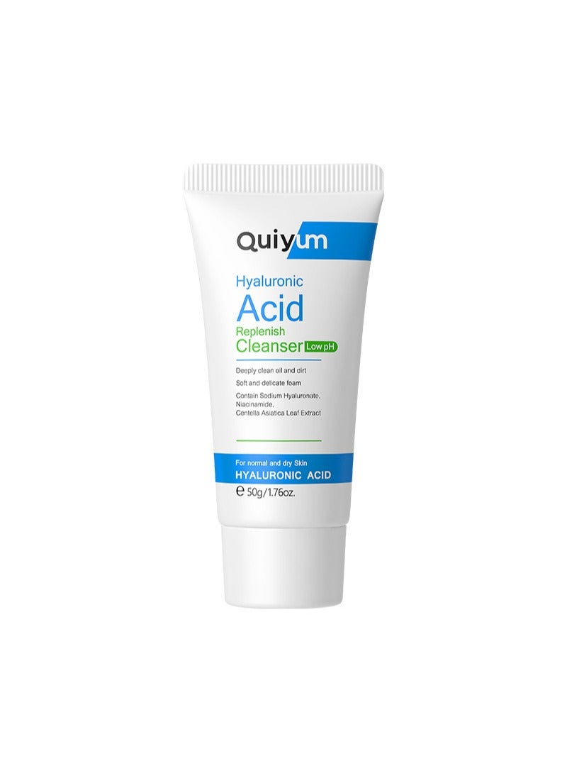 QUIYUM Hyaluronic Acid Replenish Cleanser, 50g, Low pH, Soft Foam, Deep Cleansing Pores Dirt, Oil Control, Heal Dry Skin, Moisturize 