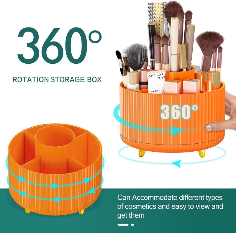 INKULTURE 360° Rotating Makeup Brush Holder Organizer | Makeup Organizers Countertop | Makeup organization Skincare Storage for Vanity, Desktop, Bathroom | Orange, Pack of 01 - Image 3