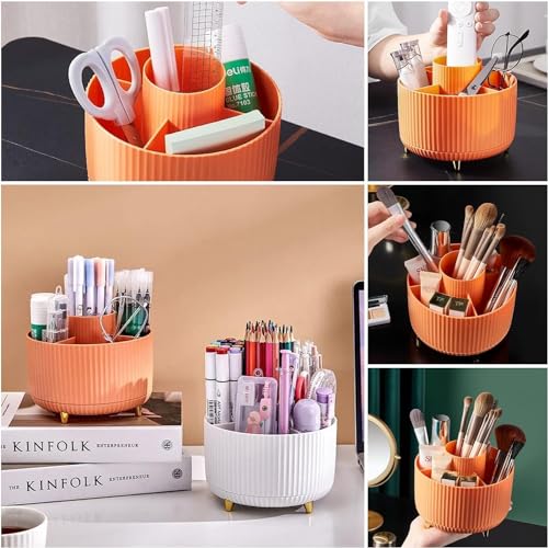 INKULTURE 360° Rotating Makeup Brush Holder Organizer | Makeup Organizers Countertop | Makeup organization Skincare Storage for Vanity, Desktop, Bathroom | Orange, Pack of 01 - Image 5