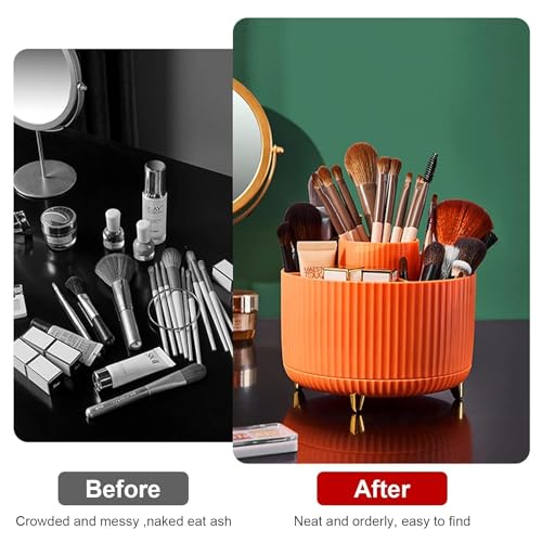 INKULTURE 360° Rotating Makeup Brush Holder Organizer | Makeup Organizers Countertop | Makeup organization Skincare Storage for Vanity, Desktop, Bathroom | Orange, Pack of 01 - Image 4