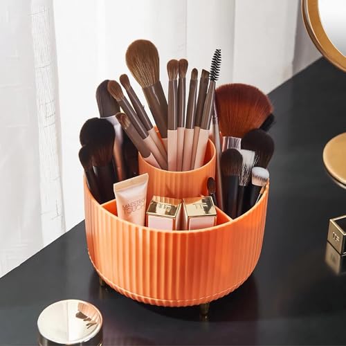 INKULTURE 360° Rotating Makeup Brush Holder Organizer | Makeup Organizers Countertop | Makeup organization Skincare Storage for Vanity, Desktop, Bathroom | Orange, Pack of 01 - Image 2