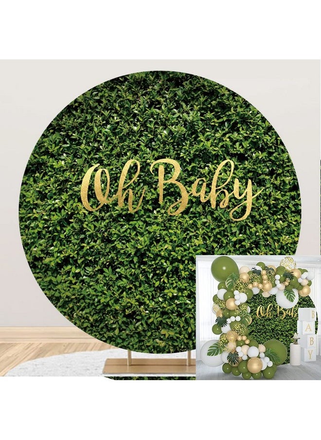 Leowefowa Green Leaves Wall Round Backdrop 7.5X7.5Ft Oh Baby Kids 1St Birthday Background For Photo Baby 1St Birthday Baby Shower Party Banner Supplies Photo Booth Props  - Image 1
