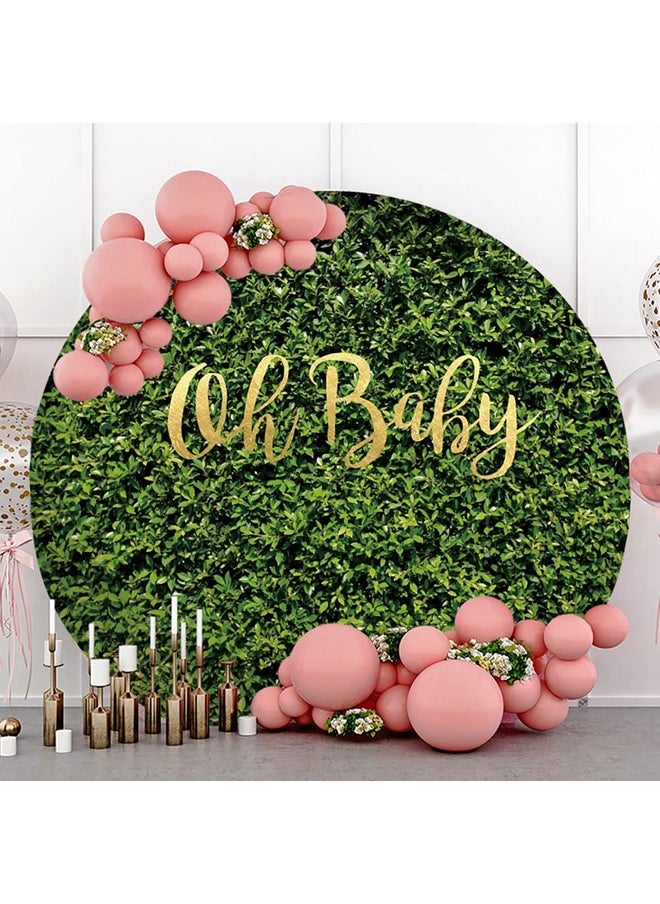 Leowefowa Green Leaves Wall Round Backdrop 7.5X7.5Ft Oh Baby Kids 1St Birthday Background For Photo Baby 1St Birthday Baby Shower Party Banner Supplies Photo Booth Props  - Image 5