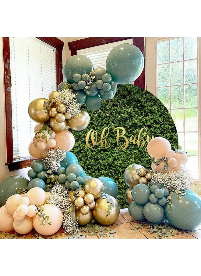 Leowefowa Green Leaves Wall Round Backdrop 7.5X7.5Ft Oh Baby Kids 1St Birthday Background For Photo Baby 1St Birthday Baby Shower Party Banner Supplies Photo Booth Props  - Image 3