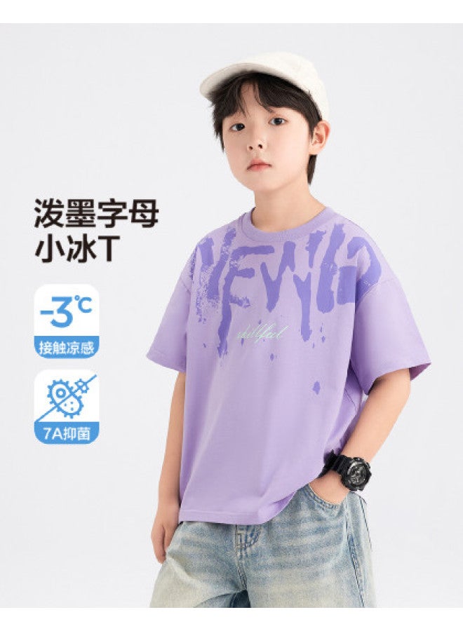 Zuoxi Boys' Summer T-shirt Short Sleeve Kids Cooling Antibacterial Top 2025 Summer Ice Feel Big Boys' Clothing - Image 1
