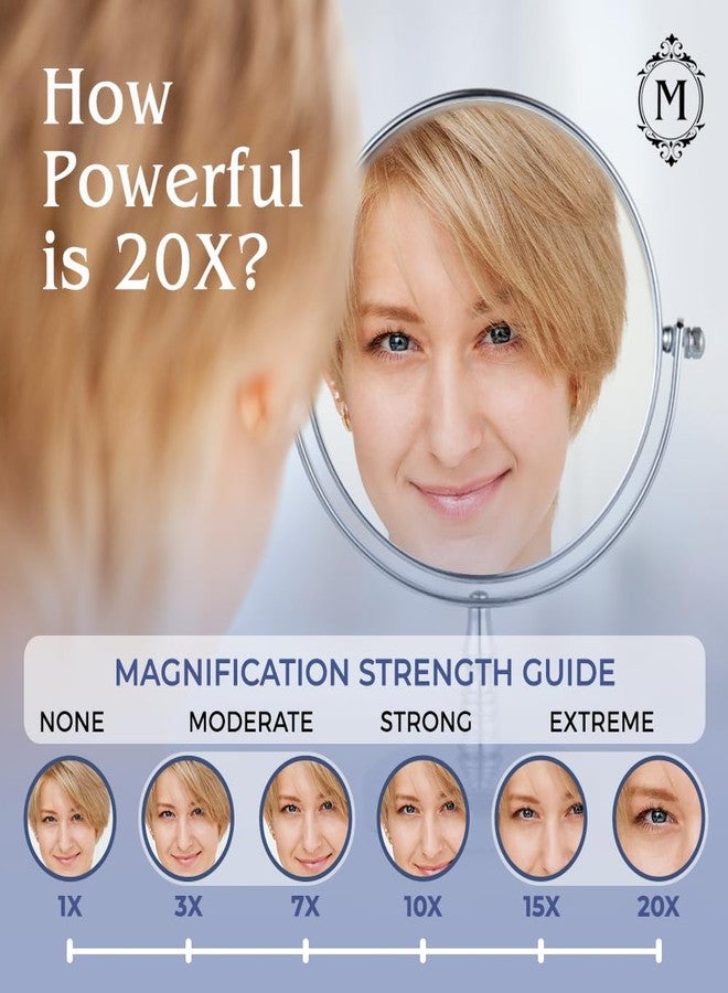 MIRRORVANA 20X Magnifying Makeup Mirror with Stand - Double-Sided 20X/1X Vanity Design for Desk, Countertop, or Bathroom Use - Ideal for Make Up and Skin Care Use - Stands 9" High x 6" Wide (Chrome) - Image 5