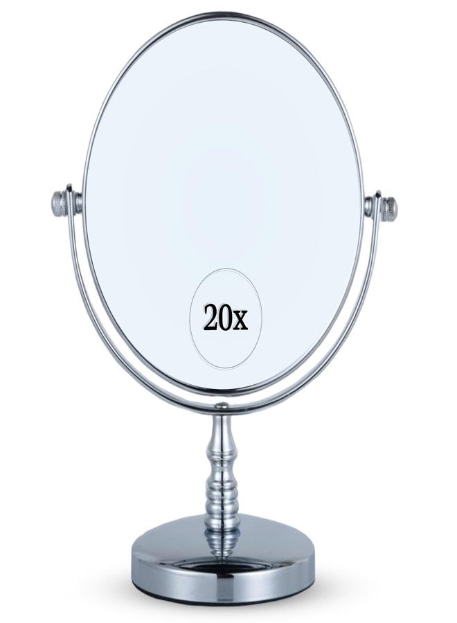MIRRORVANA 20X Magnifying Makeup Mirror with Stand - Double-Sided 20X/1X Vanity Design for Desk, Countertop, or Bathroom Use - Ideal for Make Up and Skin Care Use - Stands 9" High x 6" Wide (Chrome) - Image 1