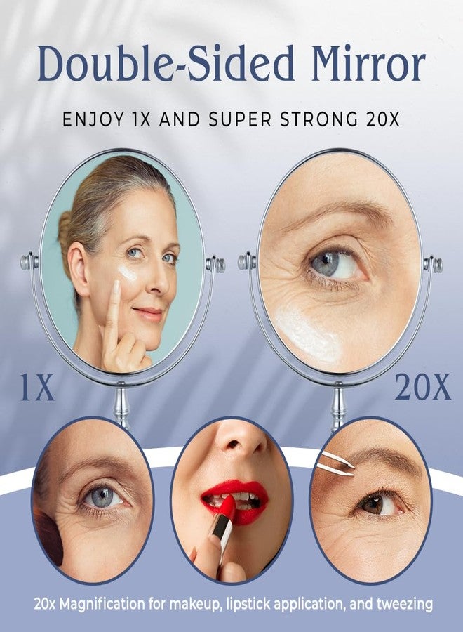 MIRRORVANA 20X Magnifying Makeup Mirror with Stand - Double-Sided 20X/1X Vanity Design for Desk, Countertop, or Bathroom Use - Ideal for Make Up and Skin Care Use - Stands 9" High x 6" Wide (Chrome) - Image 2