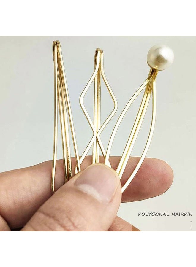 SUMAJU 16 Pieces Geometric Metal Hair Pins, Pearls Hair Clips Elegant Hair Barrettes Bridal Gold Metal Bobby Pins Dainty Embellished Bobby Pins for Woman and Girls - Image 4