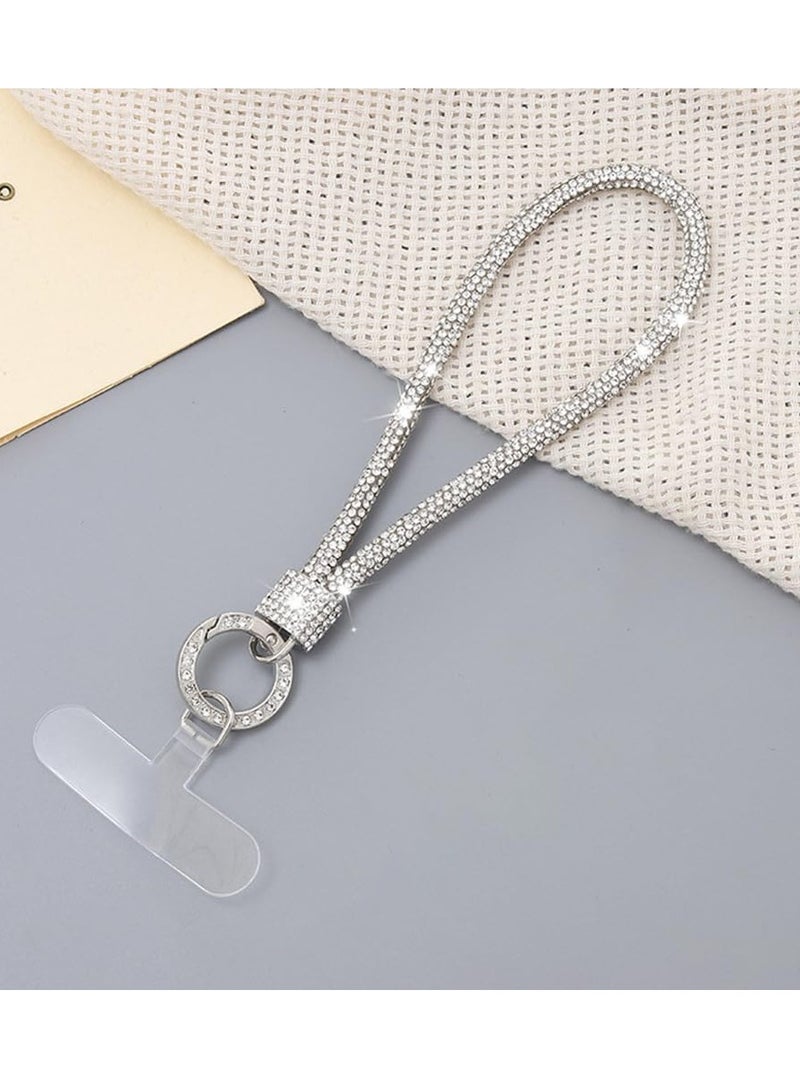 Glitter Phone Wrist Strap, Bling Rhinestone Short Hand Lanyard Bracelet with Keychain & Card Holder, Universal Mobile Phone Chain & Handbag Strap for Women - Image 1