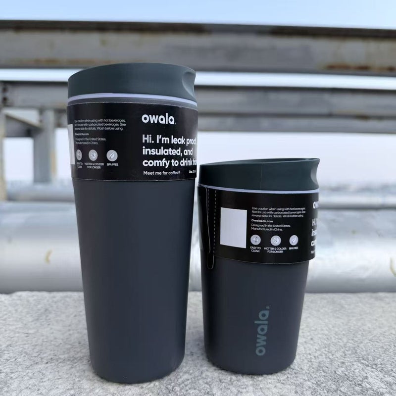 Owala 304 Stainless Steel Insulated Coffee Cup, Portable Travel Mug with Dual Lids, 12/20oz, Modern Simple Design
