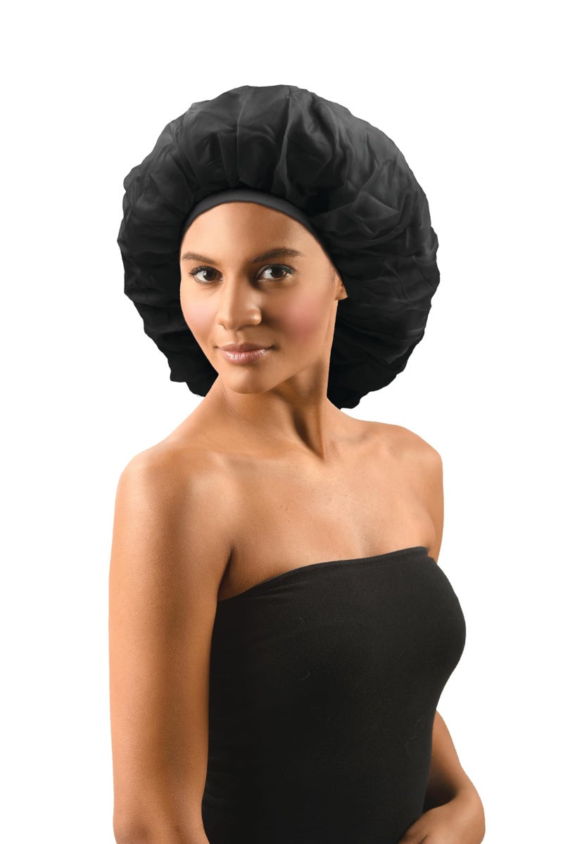 DONNA Argan Black Castor Treatment Caps Day Night Cap Sleep Cap Hair Sleep Shower Cap Bonnet satin Bonnet for Sleeping Hat Super Jumbo BLACK