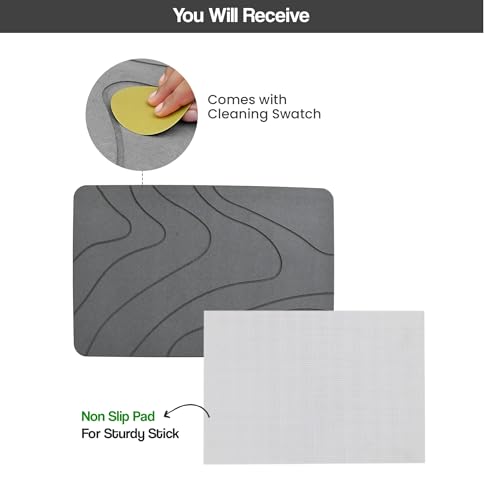 Yellow Weaves Stone Rectangular Bath Mat, Diatomaceous Earth Shower Mat, Non-Slip Super Absorbent Quick Drying Bathroom, Kitchen Floor Mat, Easy to Clean (45x35 cm - Sandstone) Abstract Grey - Image 3