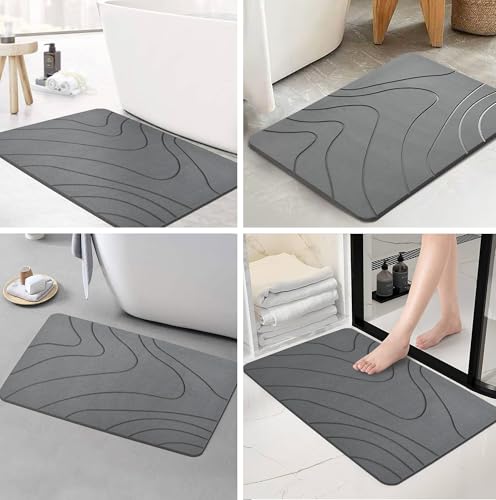 Yellow Weaves Stone Rectangular Bath Mat, Diatomaceous Earth Shower Mat, Non-Slip Super Absorbent Quick Drying Bathroom, Kitchen Floor Mat, Easy to Clean (45x35 cm - Sandstone) Abstract Grey - Image 5