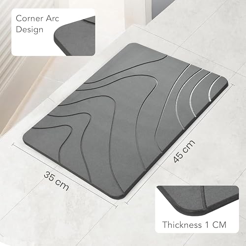 Yellow Weaves Stone Rectangular Bath Mat, Diatomaceous Earth Shower Mat, Non-Slip Super Absorbent Quick Drying Bathroom, Kitchen Floor Mat, Easy to Clean (45x35 cm - Sandstone) Abstract Grey - Image 4