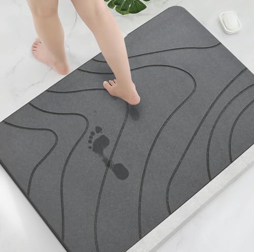 Yellow Weaves Stone Rectangular Bath Mat, Diatomaceous Earth Shower Mat, Non-Slip Super Absorbent Quick Drying Bathroom, Kitchen Floor Mat, Easy to Clean (45x35 cm - Sandstone) Abstract Grey - Image 2