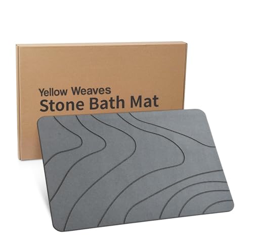 Yellow Weaves Stone Rectangular Bath Mat, Diatomaceous Earth Shower Mat, Non-Slip Super Absorbent Quick Drying Bathroom, Kitchen Floor Mat, Easy to Clean (45x35 cm - Sandstone) Abstract Grey - Image 1