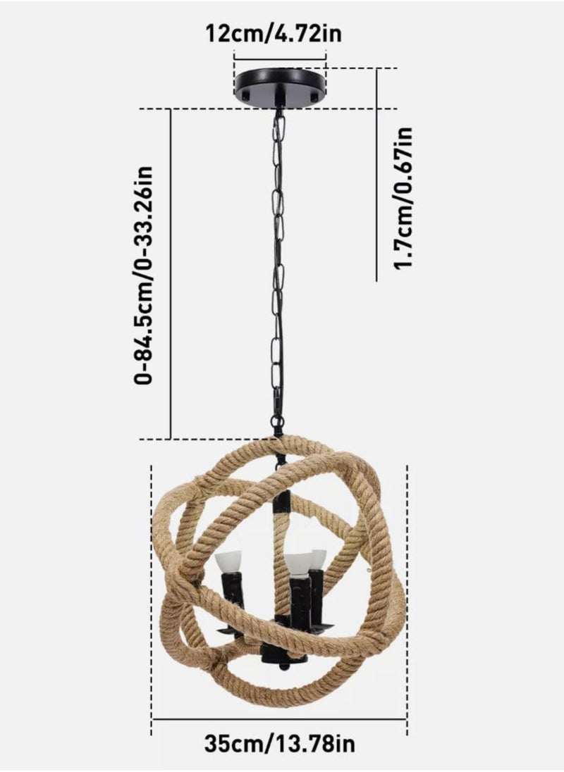 A F N Lighting - A F N LIGHTINGS Rustic Rope Sphere Ceiling Light, Farmhouse Chandelier Pendant Lamp Fixture for Kitchen, Dining Room, Living Room, and Bedroom - Image 1