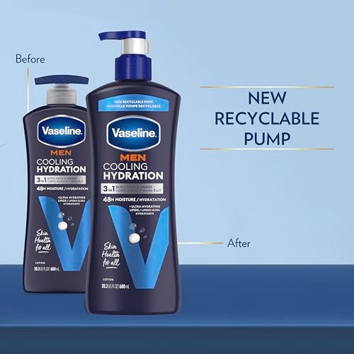 Vaseline Men Cooling Hydration 3-in-1 4 Pack for Dry Skin Face, Hands & Body Lotion for Men with Menthol & Ultra-Hydrating Lipids 20.3 oz - Image 3