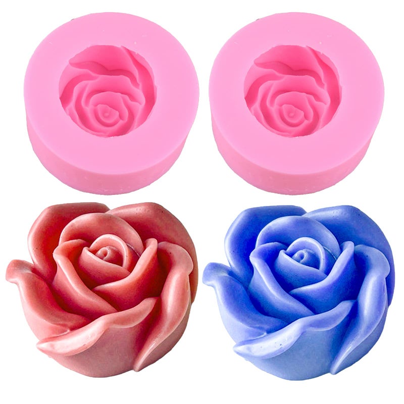 2pcs Large Rose Silicone Soap Molds Flower Resin Candle Molds 3D Silicone Fondant Chocolate Cake Candy Molds DIY Resin Candle Soap Wax Crafts Home Decoration Baking Tool