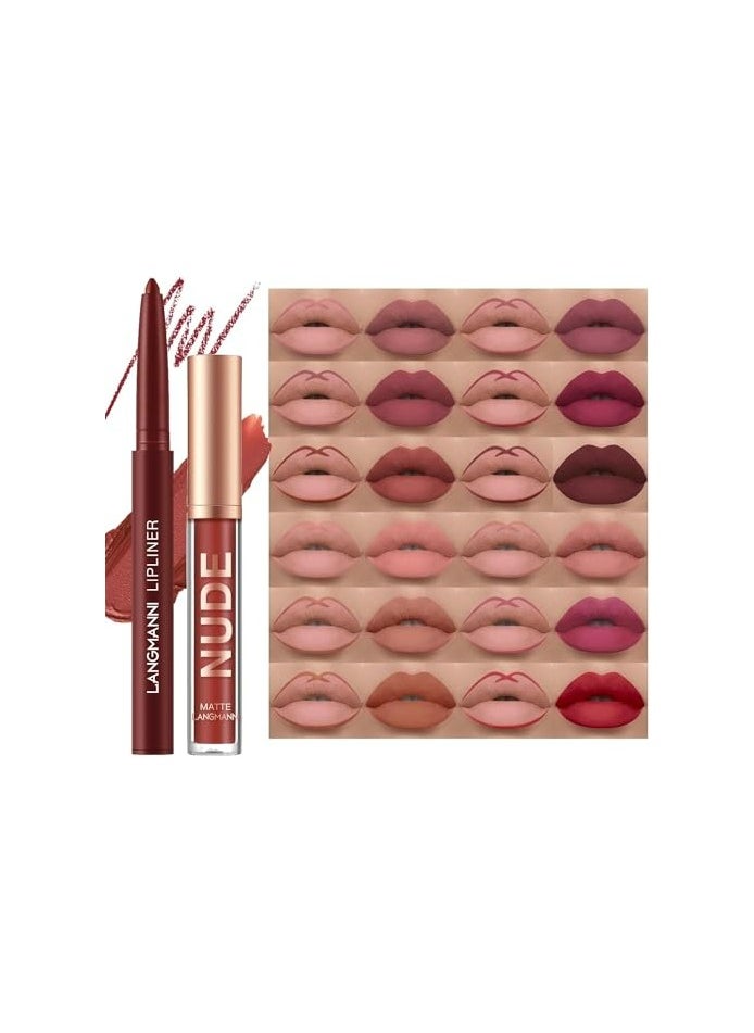 LANGMANNI - 2-Piece Set Cross-Border Makeup Lip Gloss and Lip Liner Duo Non-Sticky Matte Lip Kit - Image 1