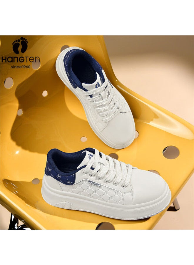Hang Ten Men's Trendy Casual Embossed White Sneakers, Spring New Low-top Thick-soled Casual Shoes, Light Blue, Size 39 - Image 5