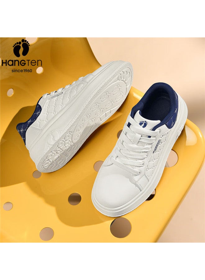 Hang Ten Men's Trendy Casual Embossed White Sneakers, Spring New Low-top Thick-soled Casual Shoes, Light Blue, Size 39 - Image 4