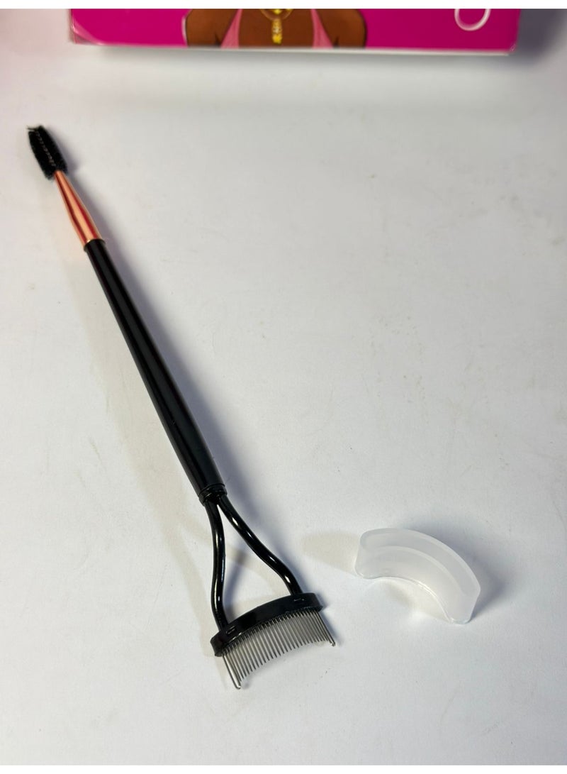 فرشاة تجميل للعين والحواجب والرموش ذات طرفين، بمقبض بلاستيكي وفرشاة رموش من الفولاذ المقاوم للصدأ (قطعة واحدة)، قد يختلف اللون - Image 1