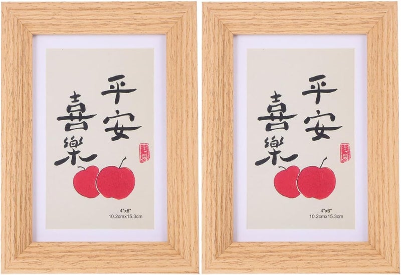Wooden Photo Frame 6-inch Mdf Natural Wood Color, 2pcs Tabletop and Wall Hanging Photo Display Frames for Home and Office Decor - Image 1