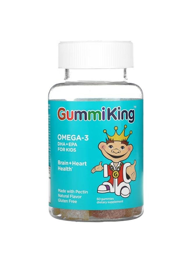 GummiKing Omega-3 DHA + EPA for Kids, Strawberry, Orange and Lemon, 60 Gummies 