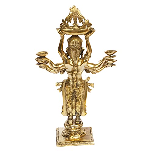 Kartique Brass Standing Lady with Eight Diya for Home Entrance Decor Puja Room Meenakshi Devi Holding Oil Lamp Deep Laxmi Deepak Deepam Diwali Gift Height 15 Inch Gold Color - Image 5
