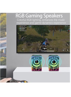 ماركة غير محددة PC Speakers, RGB Computer Speakers for Desktop, 2.0 USB Powered Portable Gaming Speakers with Colorful LED Light, 3.5mm Aux Input Mini Multimedia Speaker Sound Bar for TV Monitors Laptops  - Image 3