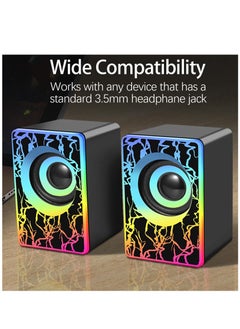 ماركة غير محددة PC Speakers, RGB Computer Speakers for Desktop, 2.0 USB Powered Portable Gaming Speakers with Colorful LED Light, 3.5mm Aux Input Mini Multimedia Speaker Sound Bar for TV Monitors Laptops  - Image 4