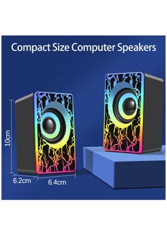 ماركة غير محددة PC Speakers, RGB Computer Speakers for Desktop, 2.0 USB Powered Portable Gaming Speakers with Colorful LED Light, 3.5mm Aux Input Mini Multimedia Speaker Sound Bar for TV Monitors Laptops  - Image 5