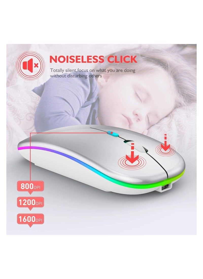 LED Wireless Mouse Rechargeable Slim Silent Mouse 2.4G Portable Mobile Optical Office Mouse with USB  Type-c Receiver 3 Adjustable DPI for Notebook PC Laptop Computer Desktop (White) - Image 4