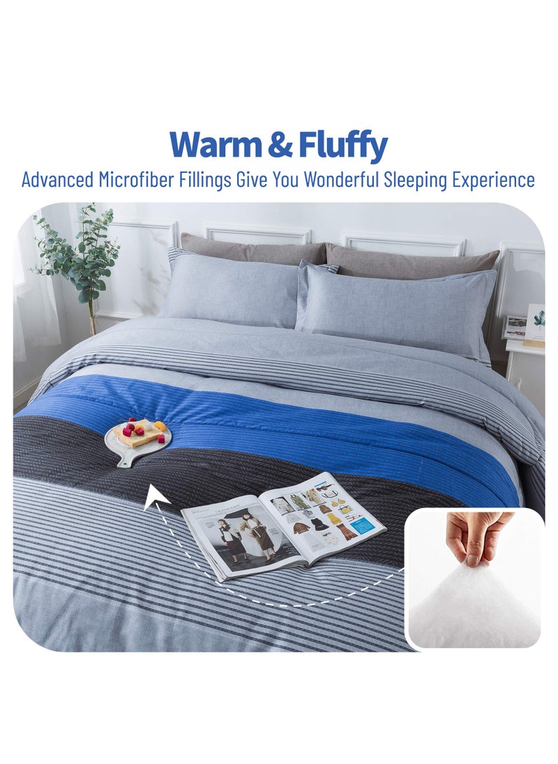 Andency Andency Stripe Comforter Set Twin Size (66x90 Inch)  2 Pieces Gray and Blue Patchwork Striped Comforter  Soft Microfiber Down Alternative Comforter Bedding Set with Corner Loops  - Image 4