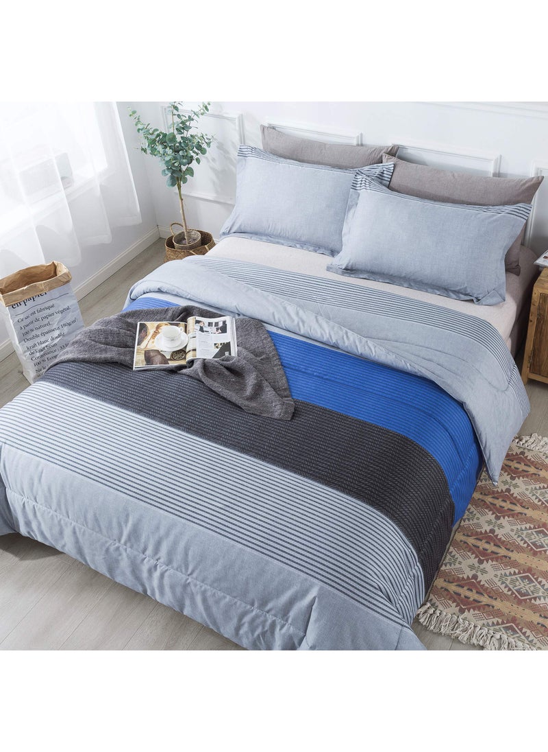 Andency Andency Stripe Comforter Set Twin Size (66x90 Inch)  2 Pieces Gray and Blue Patchwork Striped Comforter  Soft Microfiber Down Alternative Comforter Bedding Set with Corner Loops  - Image 2