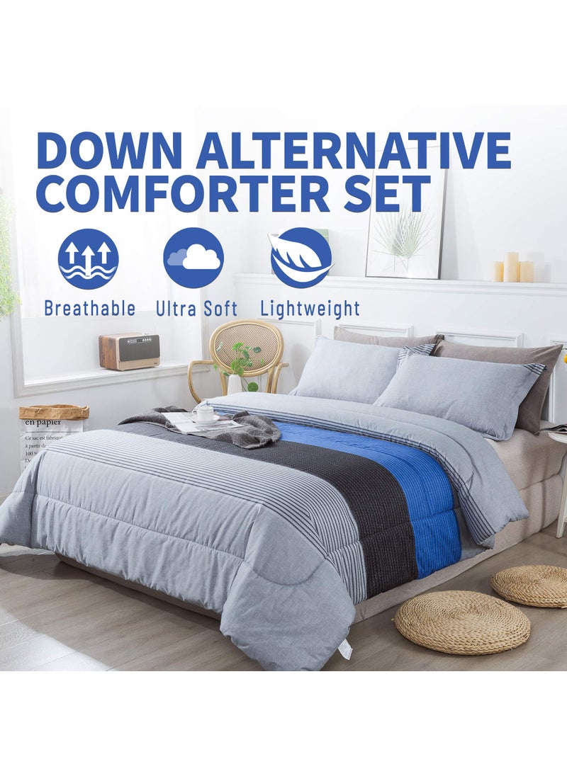 Andency Andency Stripe Comforter Set Twin Size (66x90 Inch)  2 Pieces Gray and Blue Patchwork Striped Comforter  Soft Microfiber Down Alternative Comforter Bedding Set with Corner Loops  - Image 5